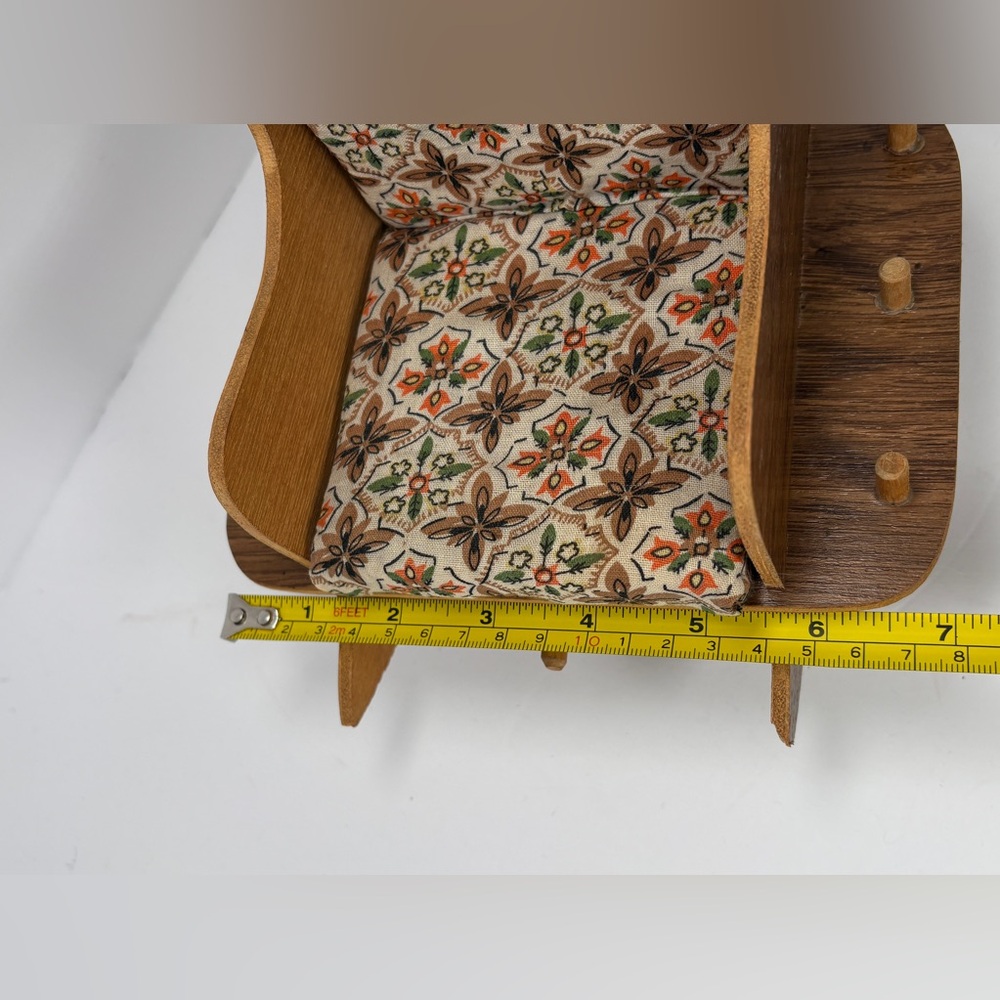 Vtg Wood Rocking Chair Pin Cushion w/ Drawer Holds Spools Thread Sewing Notions - Picture 10 of 12